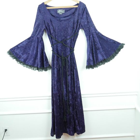 Eternal NYC Medium Dress 90s Witchy Vamp Goth Medieval Velvet Purple Vintage - Picture 1 of 9